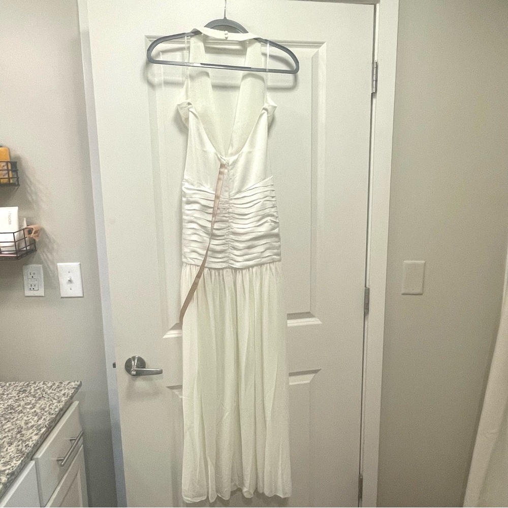 NWT! Meshki Graziana Satin Chiffon Plunge Maxi Dress - Picture 9 of 11